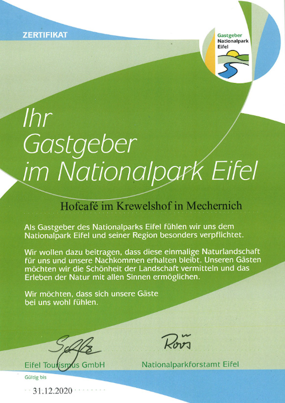 Der Krewelshof ist zertifizierter Gastgeber im Nationalpark Eifel.